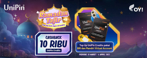 Rayakan Lebaran dengan Cashback 10 Ribu UniPin Credits Setiap Top Up UniPin Credits Pakai BRI & Mandiri VA